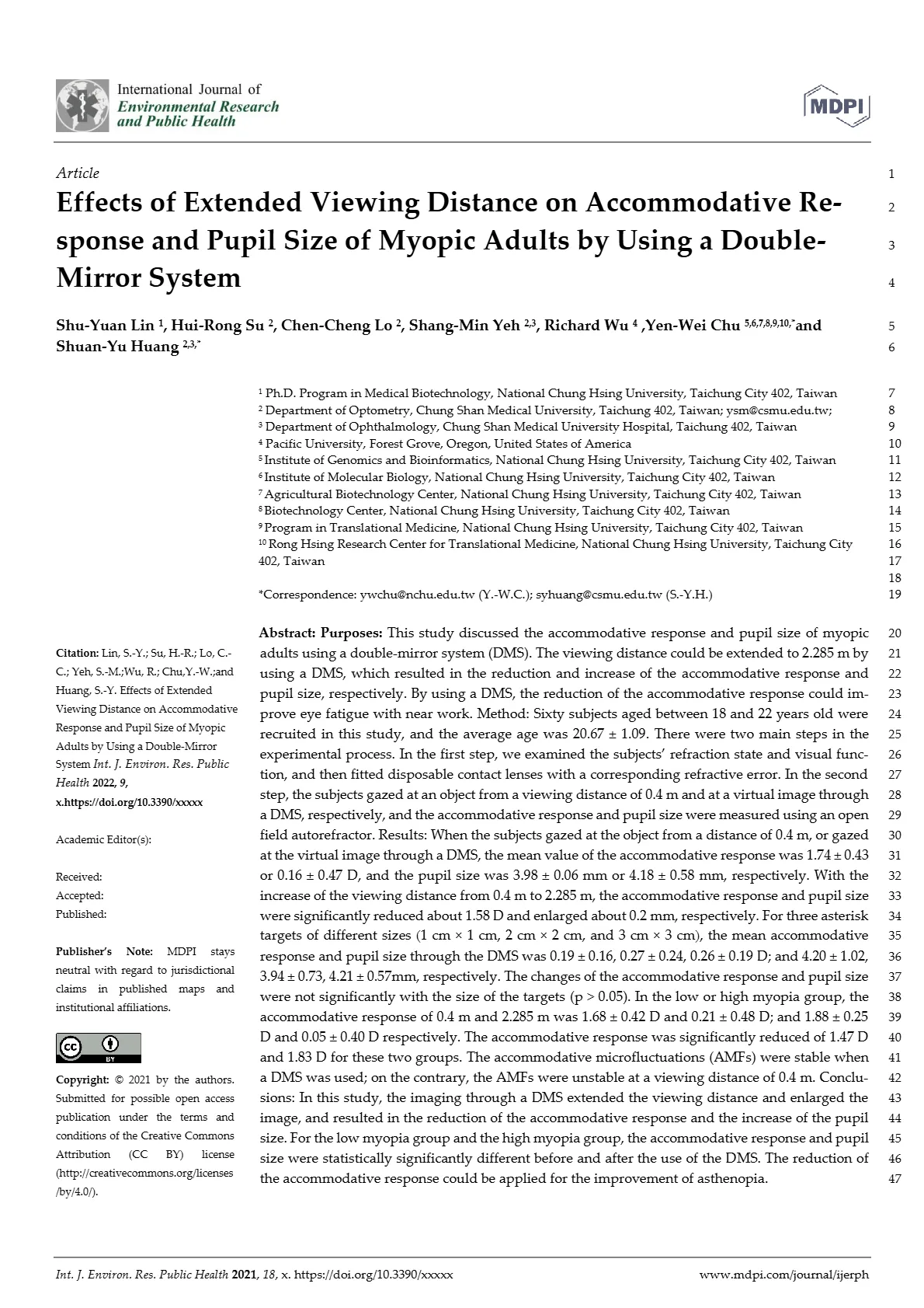 _學術期刊_202209_透過雙鏡系統研究延長觀看距離對近視成人調節反應和瞳孔大小的影響_睛延寶_Effects of Extended Viewing Distance on Accommodati